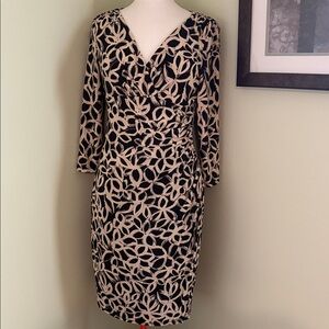 Ralph Lauren Black and Cream Printed Midi Wrap Dress